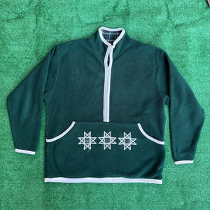 VINTAGE CRISTOPHER & BANKS GREEN FLEECE HALF ZIP STAR EMBROIDERY FESTIVE SMALL